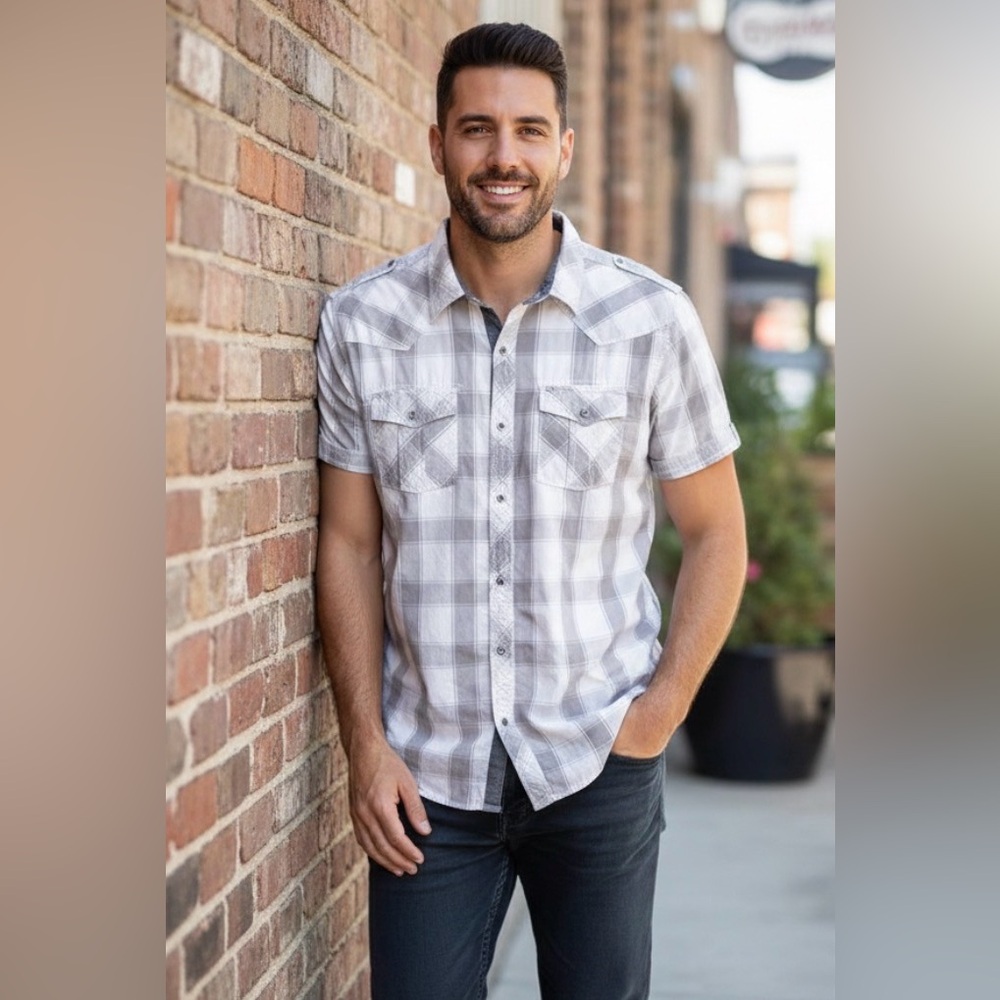 Company 81 - Gray Plaid Men's Short Sleeve Button Down Shirt